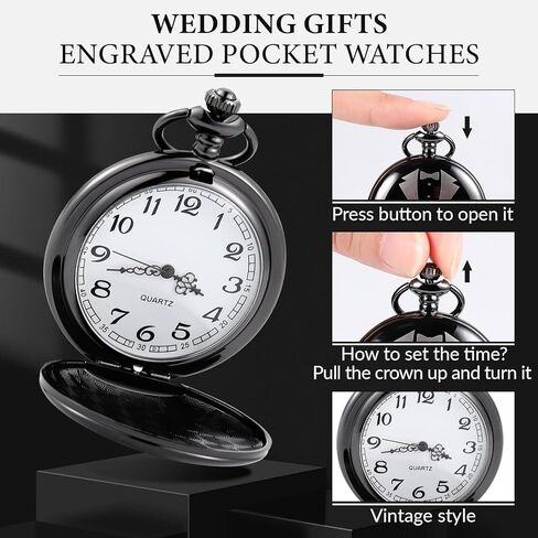 Quelay 6 Pcs Wedding Gifts for Wedding Engraved Pocket Watch Proposal Gifts Father of The Bride & Bridesman Set Roman Numerals Pocket Watch with Chain Gift Box in Saudi Arabia