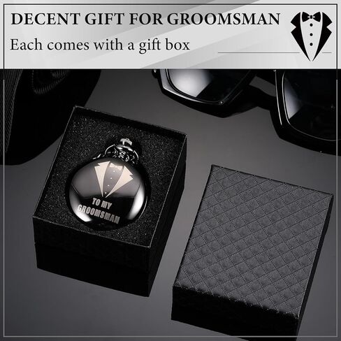 Quelay 6 Pcs Wedding Gifts for Wedding Engraved Pocket Watch Proposal Gifts Father of The Bride & Bridesman Set Roman Numerals Pocket Watch with Chain Gift Box in Saudi Arabia