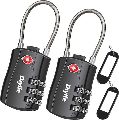 TSA Luggage Locks, [ Zinc Alloy Version][2 Pcs] Diyife TSA Approved Luggage Lock 3-Digit Re-settable Combination Lock, Code Lock for Travel Suitcase Luggage Bag Lockers (Black) in Saudi Arabia