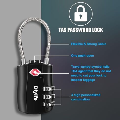 TSA Luggage Locks, [ Zinc Alloy Version][2 Pcs] Diyife TSA Approved Luggage Lock 3-Digit Re-settable Combination Lock, Code Lock for Travel Suitcase Luggage Bag Lockers (Black) in Saudi Arabia