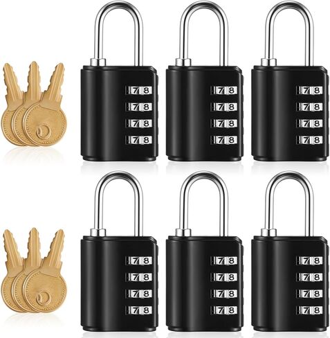 Zonon 6 PCS Lock & Key Lock ، قفلات أسود مقاومة للماء للأمتعة ، السفر ، خزانة صالة رياضية ، مدرسة ، صندوق الأدوات ، السياج ، بوابة ، وصول مزدوج الحالة (المفتاح أو المزيج) in Kuwait