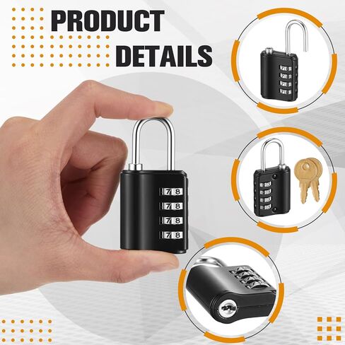 Zonon 6 PCS Lock & Key Lock ، قفلات أسود مقاومة للماء للأمتعة ، السفر ، خزانة صالة رياضية ، مدرسة ، صندوق الأدوات ، السياج ، بوابة ، وصول مزدوج الحالة (المفتاح أو المزيج) in Kuwait