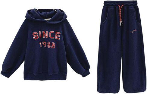 Girls 2 Piece Letter Hooded Shaker Fleece Sweatsuit Set Sweatshirt and Sweatpants Clothing Sets Tracksuits in Kuwait