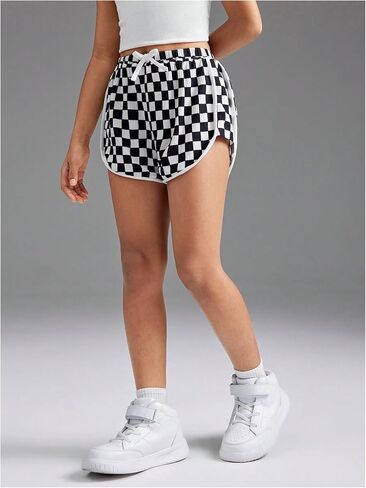 Floerns Girl's Plaid Print Track Shorts High Waisted Straight Leg Casual Shorts in Saudi Arabia