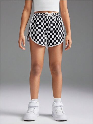Floerns Girl's Plaid Print Track Shorts High Waisted Straight Leg Casual Shorts in Saudi Arabia