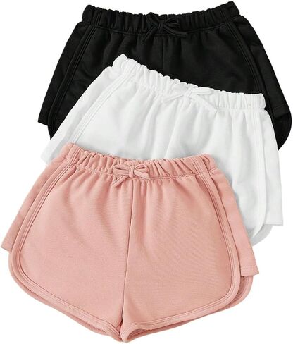 Shenhe Girl's 3 Pack Bow Front Dolphin Shorts مرنة الخصر in Kuwait