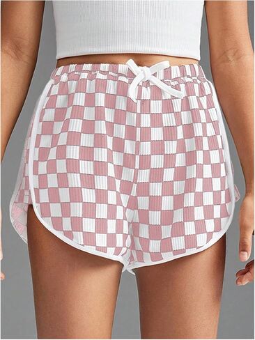Floerns Girl's Plaid Print Track Shorts High Waisted Straight Leg Casual Shorts in Saudi Arabia