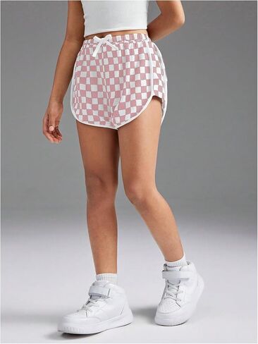Floerns Girl's Plaid Print Track Shorts High Waisted Straight Leg Casual Shorts in Saudi Arabia