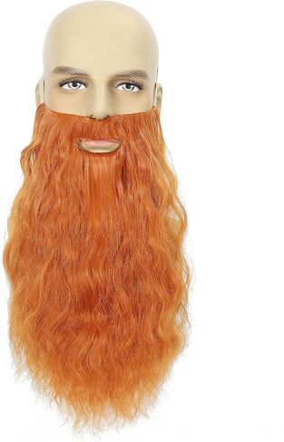 FVCENT Fake Long Beard Men's Mustache Old Man Long Plush Beard Male Makeup Cosplay Stage Performance Party Costume Supplies (Long Curly Orange) in Saudi Arabia