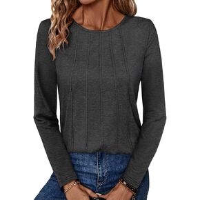 قمصان نسائية من TICTICMIMI بأكمام طويلة من Henley، بلوزة ذات ثنيات ورقبة دائرية، بلوزة تونيك فضفاضة