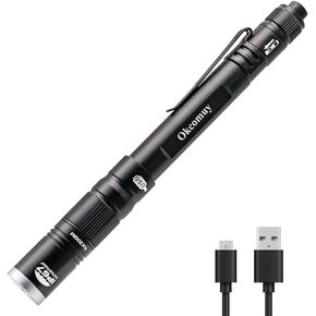 COVMAX Rechargeable Pen Light Flashlight IP67 Waterproof with Pocket Clip 4-Zoomable, Prefect for Inspection,Work,Repair