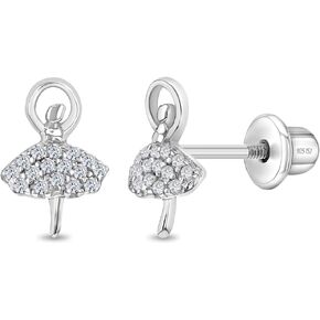 925 sterling Silver Twirling Ballerina Safety Screat Back Strains for Yound