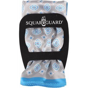 Grey/Blue Paisley Pocket Square & Pocket Square Holder, Large