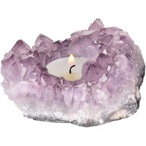 JIC جوهرة جمشت شمعة حامل بلورات الأرجواني الطبيعي حامل شموع كبير جمشت Tealight حوامل شموع ديكور المنزل 5.5 بوصة