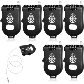 6 Pack Retractable Cable Luggage Locks 3 Digit Combination Padlocks with 30 Inch Retractable Steel Cable Cruise Essentials Travel Suitcase Bike Stroller Locks