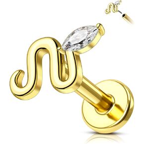 Cocharm 14K Gold Goldly Snake Helix مسطحة محارة حرك مسطحة مسطحة الظهر 16G غضروف القرط الصفراء دبوس الذهب الدبوس الثقب 8 مم 6 مم محارة مجوهرات ثقب