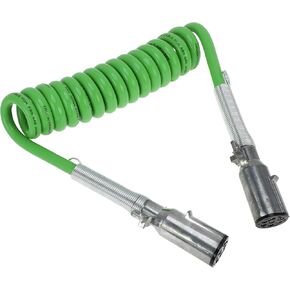 7 Way Coiled Electrical Power Trailer Cord Wire Female Plug Trailer Extension Cable for Semi Trucks Tractors 15 Feet Green Zinc Alloy