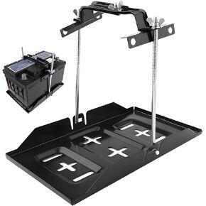 Battery Hold Down Tray Kit, Universal Battery Storage Holder, Metal Battery Tray with Adjustable Bracket Clamp, Rectangular Battery Tray for Cars Boats (M)
