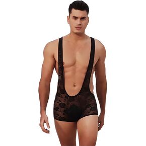comeondear Mens Lace Underwear Lingerie for Men Breathable Jumpsuits One Piece Sexy Mesh Wrestling Signglet