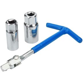 360° Rotation T-Handle Spark Plug Socket Wrench 16mm(5/8") and 21mm(13/16") Remover Installer Tool Kit Universal Joint Blue