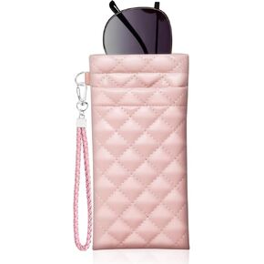 Double Glasses Case Soft Eyeglass Case Carrying Strap Leather Eyeglasses Pouch Sunglasses Case For Women Men (pink)