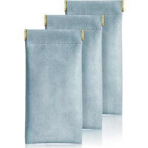 Sunglass Case 3 Pack Portable Antiscratch Leather Waterproof Squeeze Top Soft Eyeglass Cases Pouch