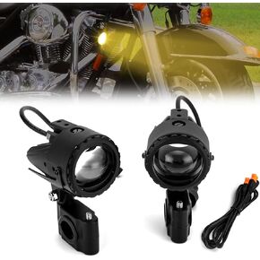 Wsays Motorcycle Fog LED Light Kit 60W Driving Spotlights White/Amber Auxiliary Light with Mount Brackets Wire Harness Compatible with Harley Touring Sportster Softail Dyna Street Trike