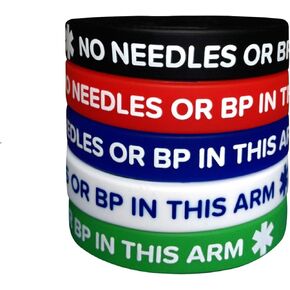 Set of 5 Lymphedema Silicone Bracelets, Adult Size 7.8 inches, No Needles Or Blood Pressure This Arm Medical ID Wristbands, for Men and Women