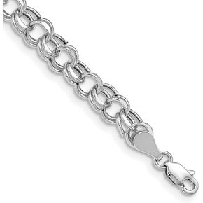 JewelryWeb 14k White Gold Hollow Lite 5.5mm Double Charm Bracelet Lobster Claw-Charm-Bracelet for Women