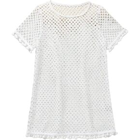 SHENHE Girl's Cute Swim Cover Up Hollow Out Sheer Bathing Suit Coverups Pom Pom Beach Dress