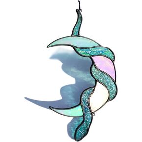Stained Glass Window Hanging, Moon and Snake, Gothic Decorative Art, Halloween Decorative Gifts (Poison)