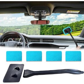 Windshield Cleaning Tool, Car Window Cleaner with 4 Reusable and Washable Microfiber Pads and Extendable Handle, Auto Inside Glass Wiper for Cleaning Dirt and Grime from Windscreen