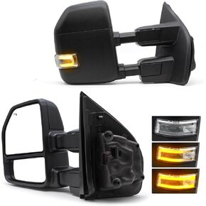 TOEMIRR Towing Mirrors fit for Ford F250 F350 F450 F550 Super Duty 2017 2018 2019 2020 Heated Power Temperature Sensor Turn Signal Auxiliary Light Manual Telescopic Black Tow Mirrors Rearview Mirrors