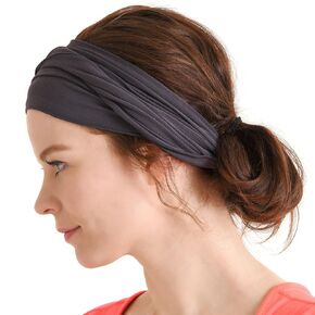 CHARM Mens Head Wraps Elastic Bandana - Japanese Headband Workout Women Hair Black & Dark Gray 2-Pack