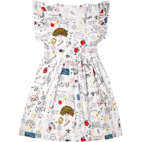 Toddler Girls Back to School Print Dresses Summer Clothes School Outfit Girls 3-8 Years