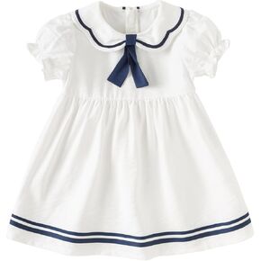 DAVE&BELLA Toddler Girls Sporty Dress Summer Puff Short Sleeve Pleated Sundress School Uniform Tennis Golf Playwear Dress
