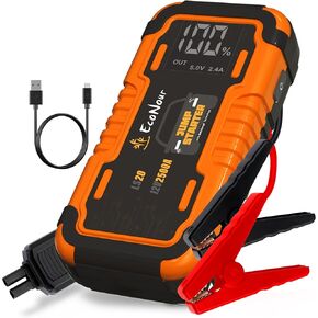 Econour 4000A Car Jump Starter – 12V Battery Booster Pack for Up to 8L Gas & 10L Diesel Engines, 25000mAh Portable Power Bank with 65W Fast Charging, LED Display, Jumper Cables & Emergency Flashlight