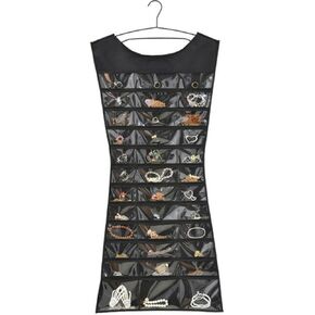 Large Jewelry Hanging Storage Bag Double Sided Jewelry Organizer Holder Foldable Necklace Bracelet Earring Rings Pouch, approx.83cm/32.68in, Black