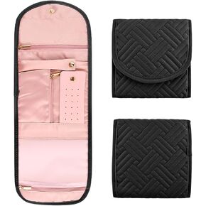 Travel Jewelry Organizer Case, Foldable Jewelry Roll Case, Jewelry Storage Book Ring Binder, Jewelry Pouches Bags for Necklaces, Earrings, Journey-Rings, Bracelets(COLOR:Black)