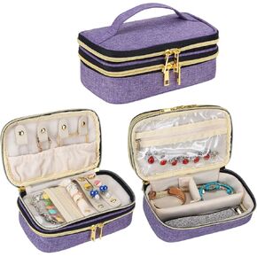 Teamoy Travel Jewelry Organizer Case ، منظم المجوهرات ذات الطبقة المزدوجة للحلقات والقلائد والأقراط والأساور والمساعدات ، المصغرة ، الأرجواني