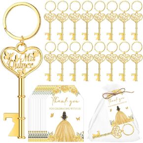 50 Sets Quinceanera Party Favors for Guests Butterfly Bottle Opener Mis Quince Keychain Thank You Tags Organza Bags Quinceanera Gifts for 15 Years Birthday Party for Guest (Rose Gold)