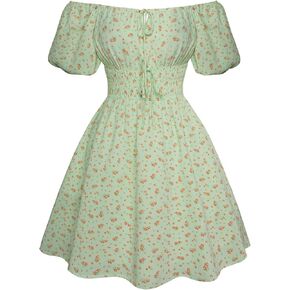 Scarlet Darkness Women's Off The Shoulder Summer Dress Floral Puff Sleeve Renaissance Dresses