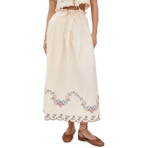 MOON RIVER Women's Eyelet Scallop Hem Midi Skirt
