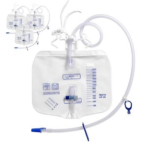 4 Pack 2000mL Catheter Bags for Men and Women,Urinary Drainage Bag with Anti-Reflux Chamber, Urine Bag with 2000 mL Volume, 48" Drainage Tube, Clips and Hanging Hook