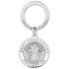 Picturesongold.com Saint Christopher Denectible Keychain - 1 1/4 بوصة × 1 1/4 بوصة جولة -