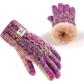 Kids Toddler Winter Warm Fleece Lined Gloves for Girls Boys, Thick Thermal Knit Gloves, Cute Girls Gloves for Cold Weather（Rainbow Mix）