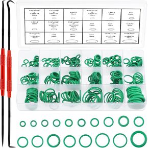 Swpeet 270Pcs Green Nitrile Rubber O Ring Assortment Kit Sealing Gasket Washer with 2Pcs Mini Precision Pick and Hook Set, Car Auto Vehicle Repair Air Conditioning Compressor Seals for Car