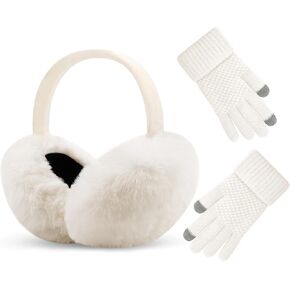 Winter Ear Muffs Set for Women Girls Cute Adjustable Foldable Ear Warmers Faux Fur Ear Covers Headband