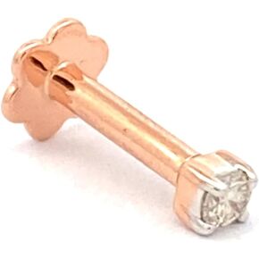 طبيعية 1.7 ملم الماس 14K الذهب الوردي 4 شق أنف أنف LABRET MONROE حلقة المسمار مع طول 6 مم و 16 مقياس السميكة.