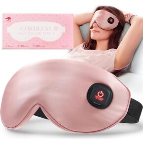 LitBear Silk Cordless Heated Eye Mask, Warm Eye Compress for Dry Eyes, Light Blocking Heat Eye Mask for Women Men, Soft Eye Heating Pad for Dry Eyes, Travel, Rechargeable, Washable Cover (Black)